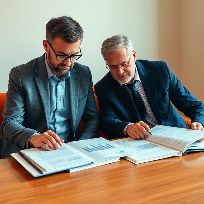 Two senior consultants in a focused working session over printed analysis documents